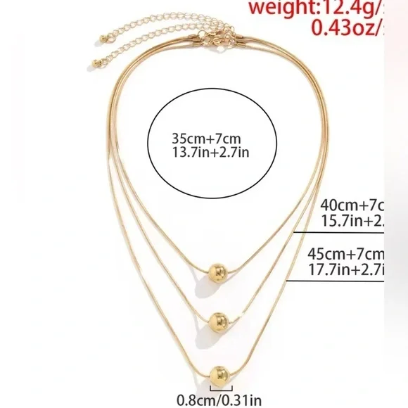 18K Gold Plated Multiple Layered Chain With Beads Necklaces 2(Pcs) Set - Picture 5 of 7